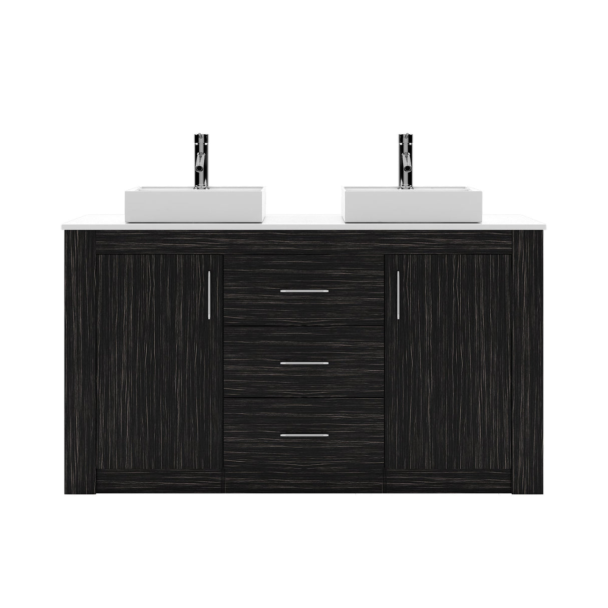 Virtu USA Tavian 60" Double Bath Vanity in Midnight Oak with White Engineered Stone Top and Square Sinks with Brushed Nickel Faucets - Luxe Bathroom Vanities