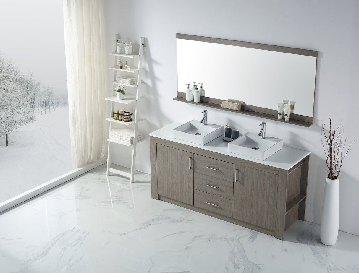 Virtu USA Tavian 72" Double Bath Vanity in Gray Oak with White Engineered Stone Top and Square Sinks with Matching Mirror