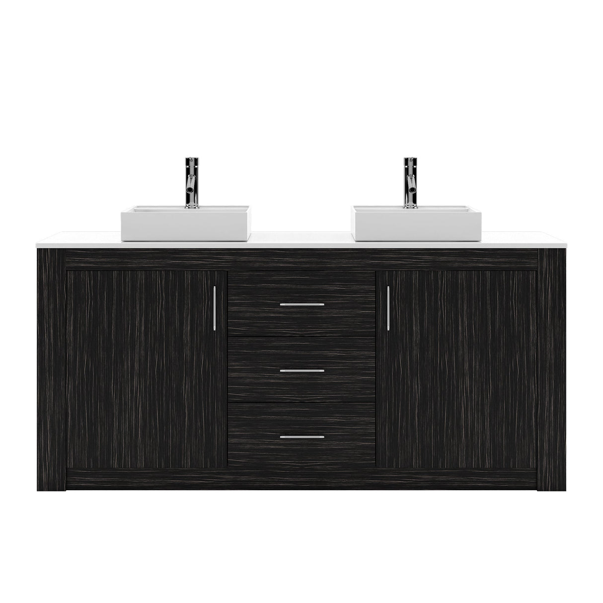 Virtu USA Tavian 72" Double Bath Vanity in Midnight Oak with White Engineered Stone Top and Square Sinks with Brushed Nickel Faucets - Luxe Bathroom Vanities