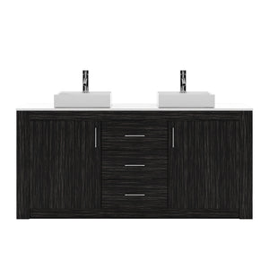 Virtu USA Tavian 72" Double Bath Vanity in Midnight Oak with White Engineered Stone Top and Square Sinks with Brushed Nickel Faucets - Luxe Bathroom Vanities