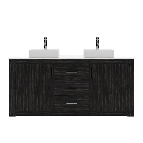 Virtu USA Tavian 72" Double Bath Vanity in Midnight Oak with White Engineered Stone Top and Square Sinks with Brushed Nickel Faucets - Luxe Bathroom Vanities