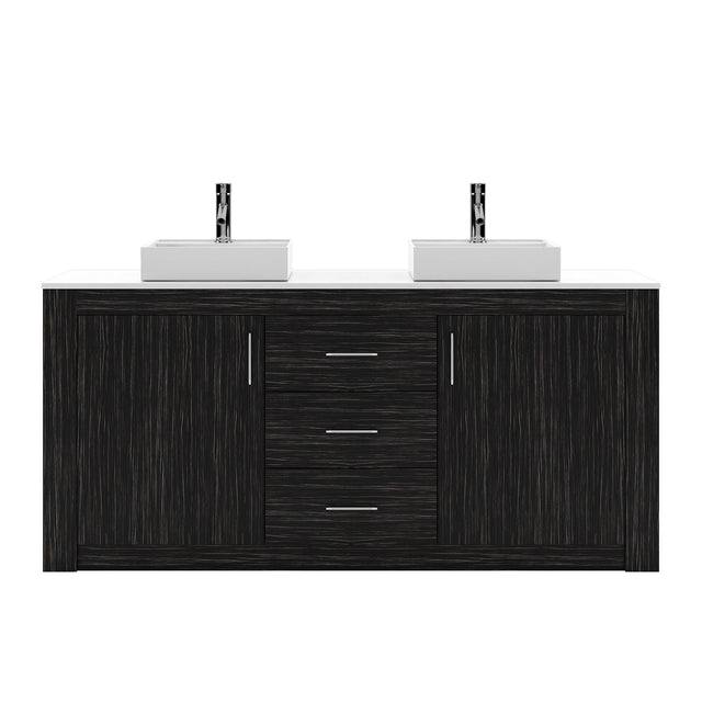 Virtu USA Tavian 72" Double Bath Vanity in Midnight Oak with White Engineered Stone Top and Square Sinks with Brushed Nickel Faucets - Luxe Bathroom Vanities