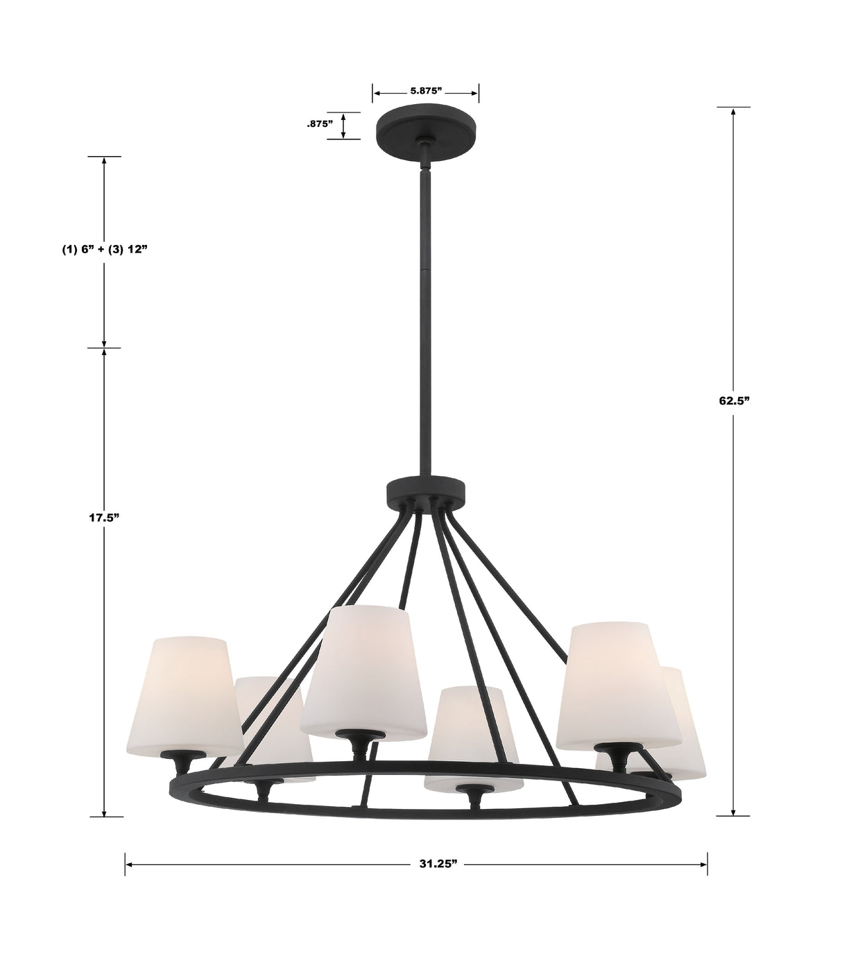 Keenan 6 Light Black Forged Chandelier KEE-A3006-BF