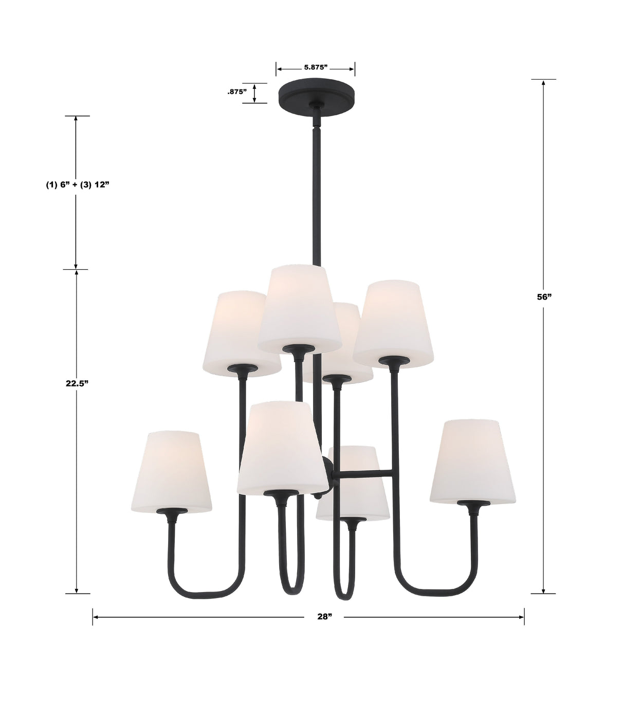 Keenan 8 Light Black Forged Chandelier KEE-A3008-BF