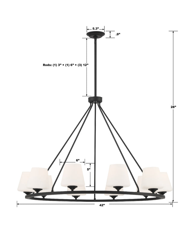 Keenan 10 Light Matte Black Chandelier KEE-A3009-MK