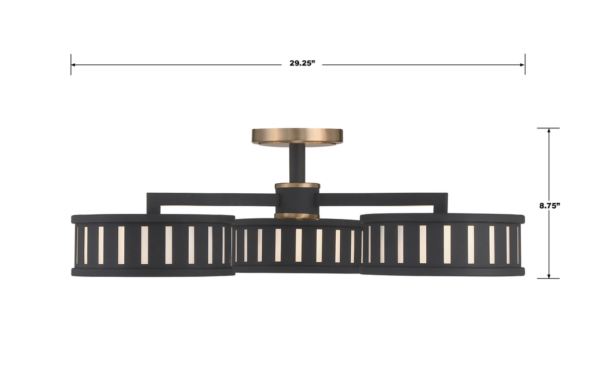 Kendal 6 Light Vibrant Gold + Black Forged Semi Flush Mount KEN-8300-VG-BF