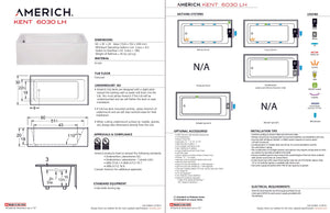 Americh KN6030TLA5-WH Kent 6030 Left Hand - Tub Only / Airbath 5 - White