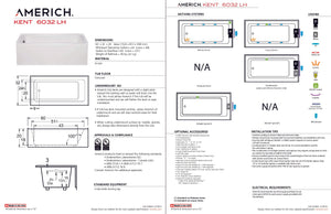 Americh KN6032TLA5-WH Kent 6032 Left Hand - Tub Only / Airbath 5 - White