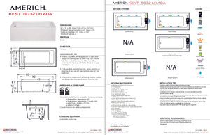 Americh KN6032ADATLA5WH Kent 6032 ADA Left Hand - Tub Only / Airbath 5 - White