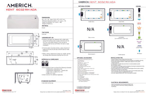 Americh KN6032ADATRA5WH Kent 6032 ADA Right Hand - Tub Only / Airbath 5 - White