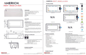 Americh KN6632ADATLA5WH Kent 6632 ADA Left Hand - Tub Only / Airbath 5 - White
