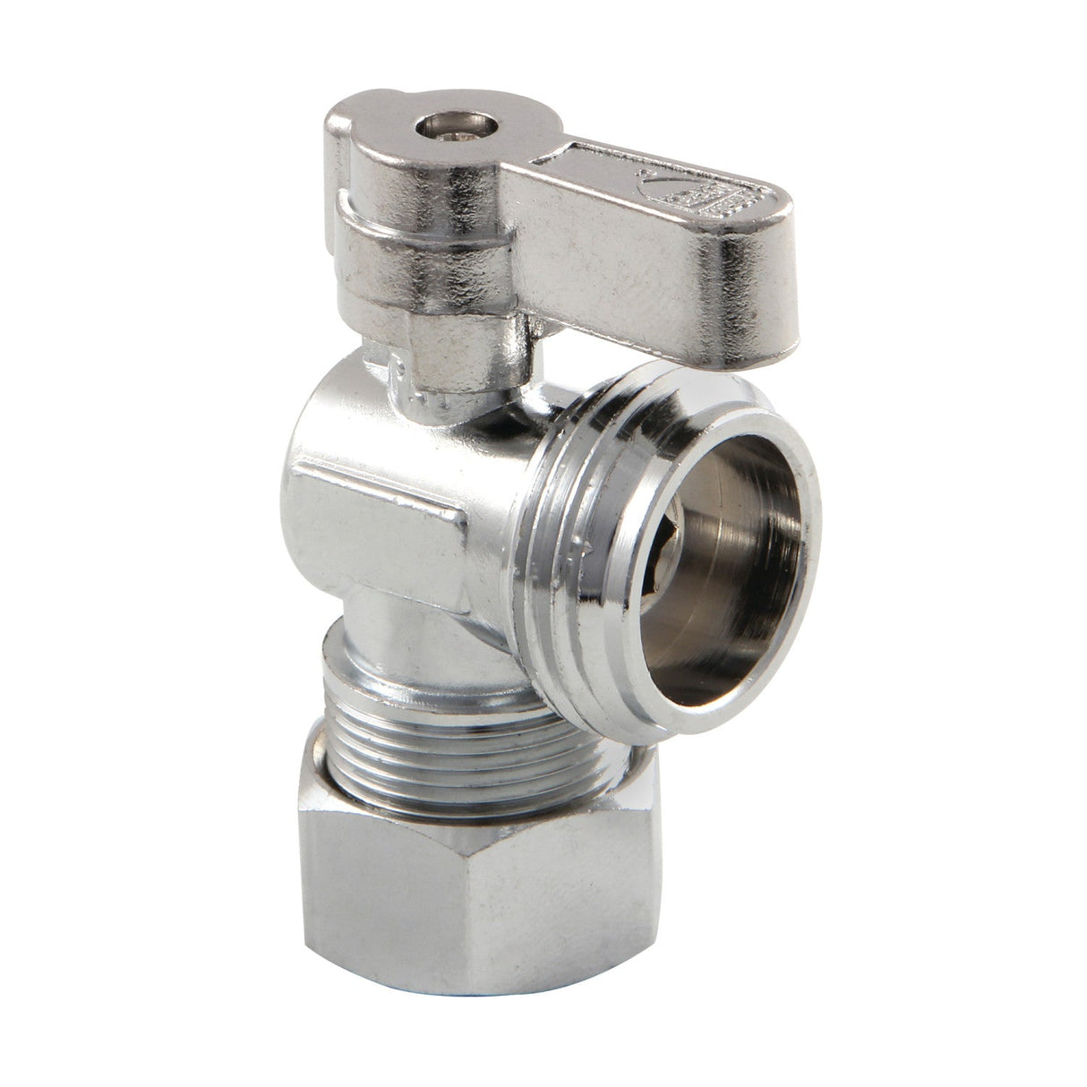 KF1200 5/8-Inch OD Comp x 3/4-Inch Hose Thread Quarter-Turn Angle Stop Valve, Polished Chrome