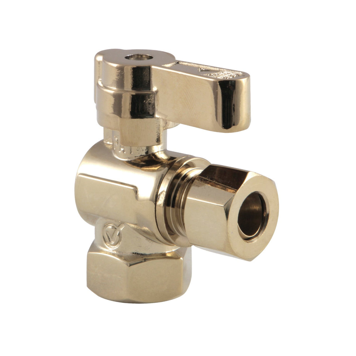 KF3310PB 3/8-Inch FIP x 3/8-Inch OD Comp Quarter-Turn Angle Stop Valve, Polished Brass