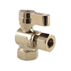 KF3310PB 3/8-Inch FIP x 3/8-Inch OD Comp Quarter-Turn Angle Stop Valve, Polished Brass