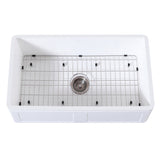 Arcticstone KGKFA331810DS 33-Inch Solid Surface White Stone Apron-Front Single Bowl Farmhouse Kitchen Sink, Matte White/Brushed