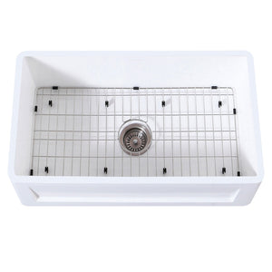 Arcticstone KGKFA331810SQ 33-Inch Solid Surface White Stone Apron-Front Single Bowl Farmhouse Kitchen Sink, Matte White/Brushed