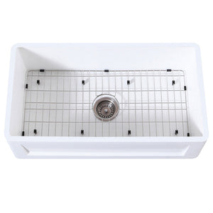 Arcticstone KGKFA361810SQ 36-Inch Solid Surface White Stone Apron-Front Single Bowl Farmhouse Kitchen Sink, Matte White/Brushed