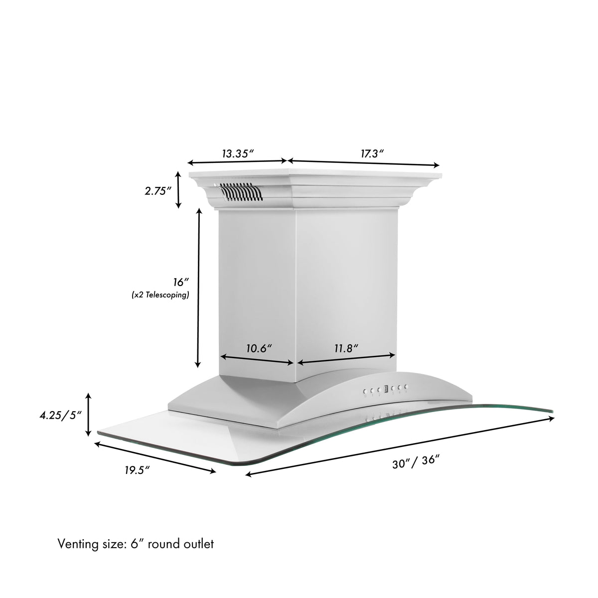 ZLINE Ducted Vent Wall Mount Range Hood in Stainless Steel with Built-in CrownSound Bluetooth Speakers (KNCRN-BT)