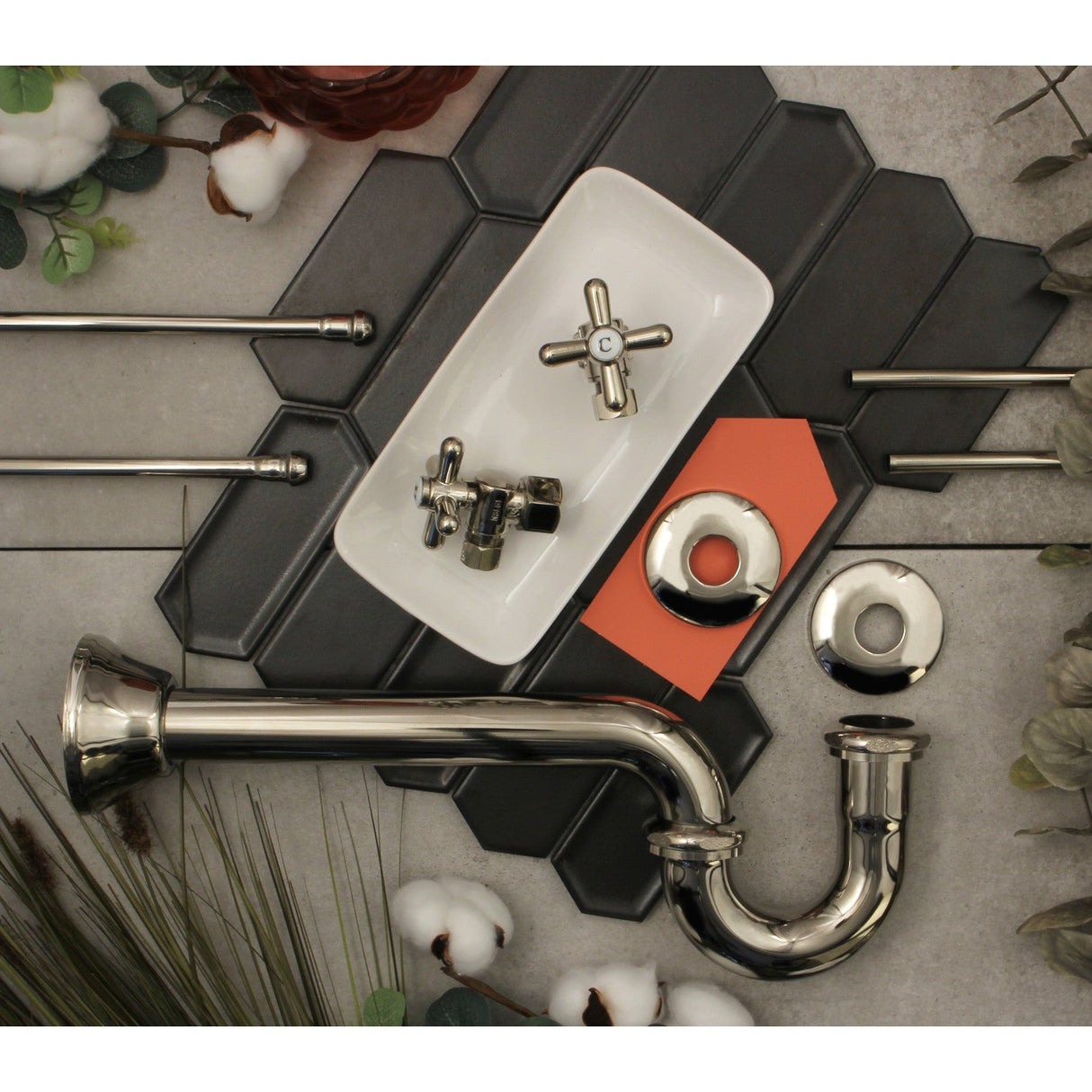 Trimscape KPK106P Traditional Plumbing Supply Kit Combo with P-Trap, Polished Nickel