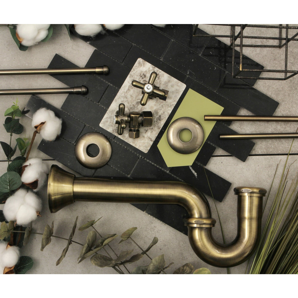 Gourmet Scape™ KPK203 Traditional Plumbing Supply Kit Combo with 1-1/2" P-Trap, Antique Brass