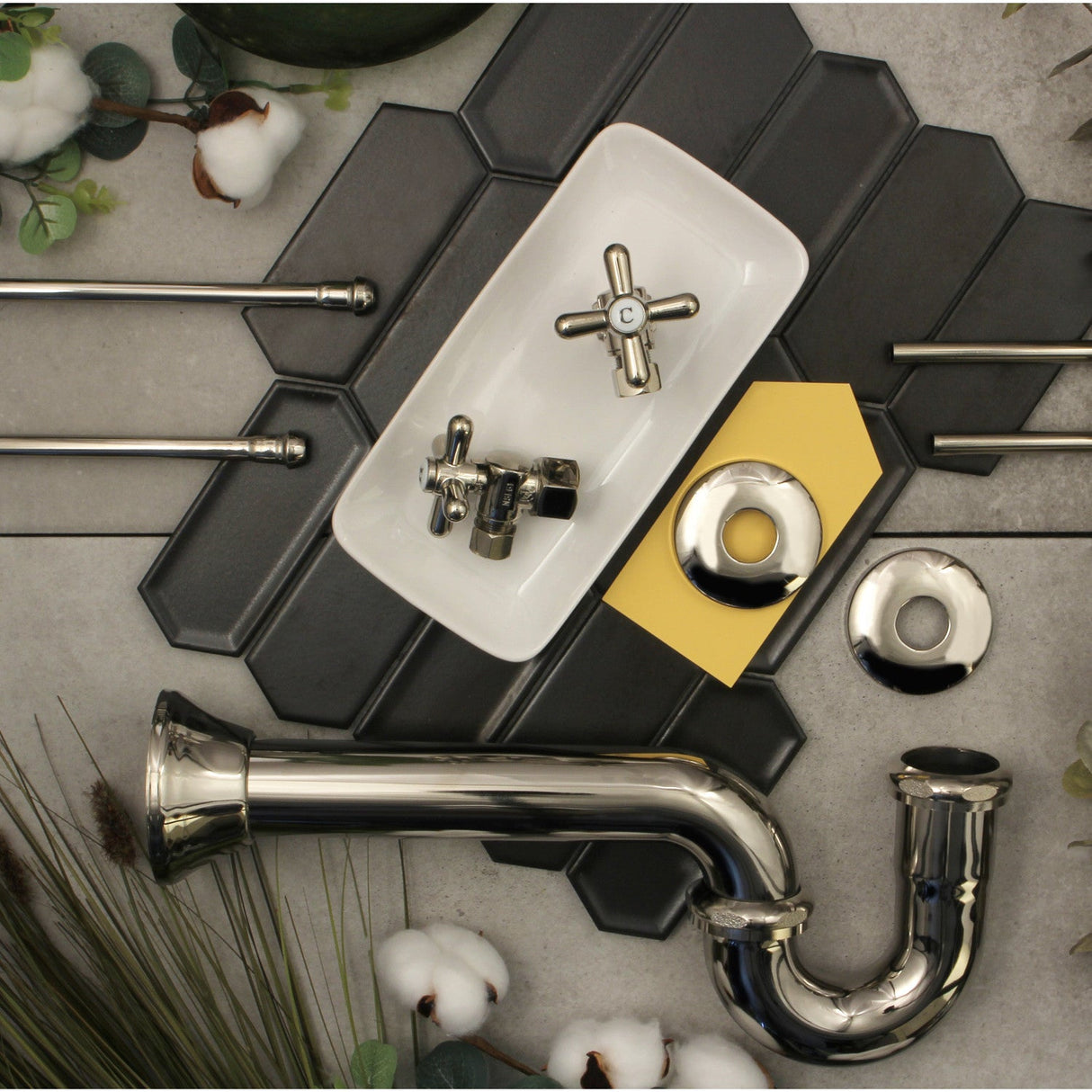 Gourmet Scape™ KPK206 Traditional Plumbing Supply Kit Combo with 1-1/2" P-Trap, Polished Nickel