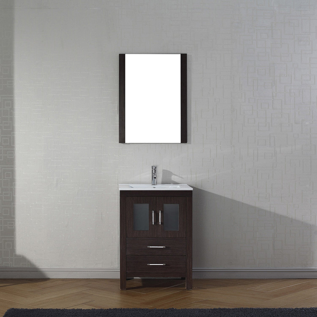 Virtu USA Dior 24" Single Bath Vanity with White Ceramic Top and Integrated Square Sink with Matching Mirror