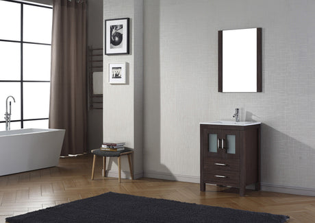 Virtu USA Dior 24" Single Bath Vanity with White Ceramic Top and Integrated Square Sink with Matching Mirror