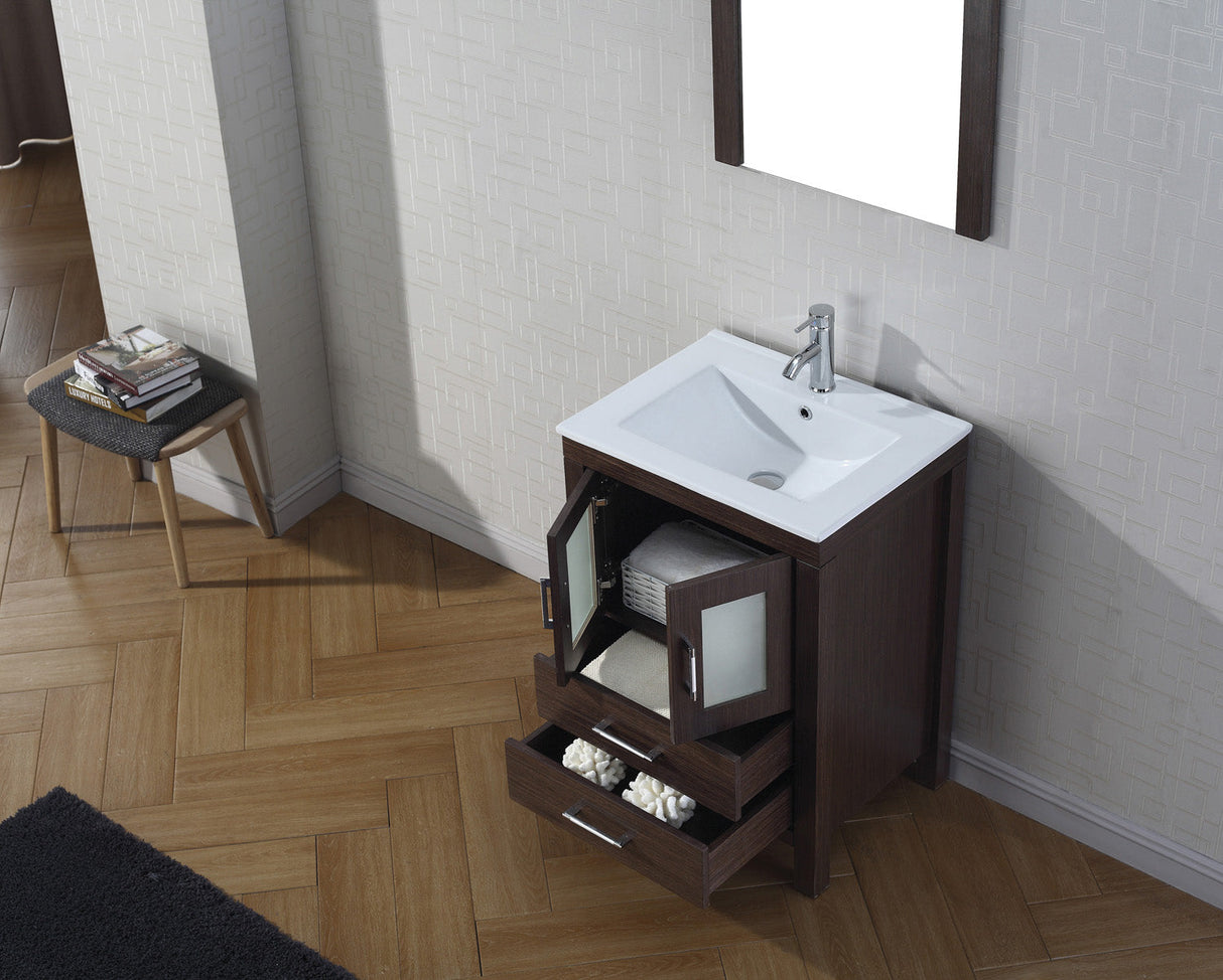 Virtu USA Dior 24" Single Bath Vanity with White Ceramic Top and Integrated Square Sink with Matching Mirror