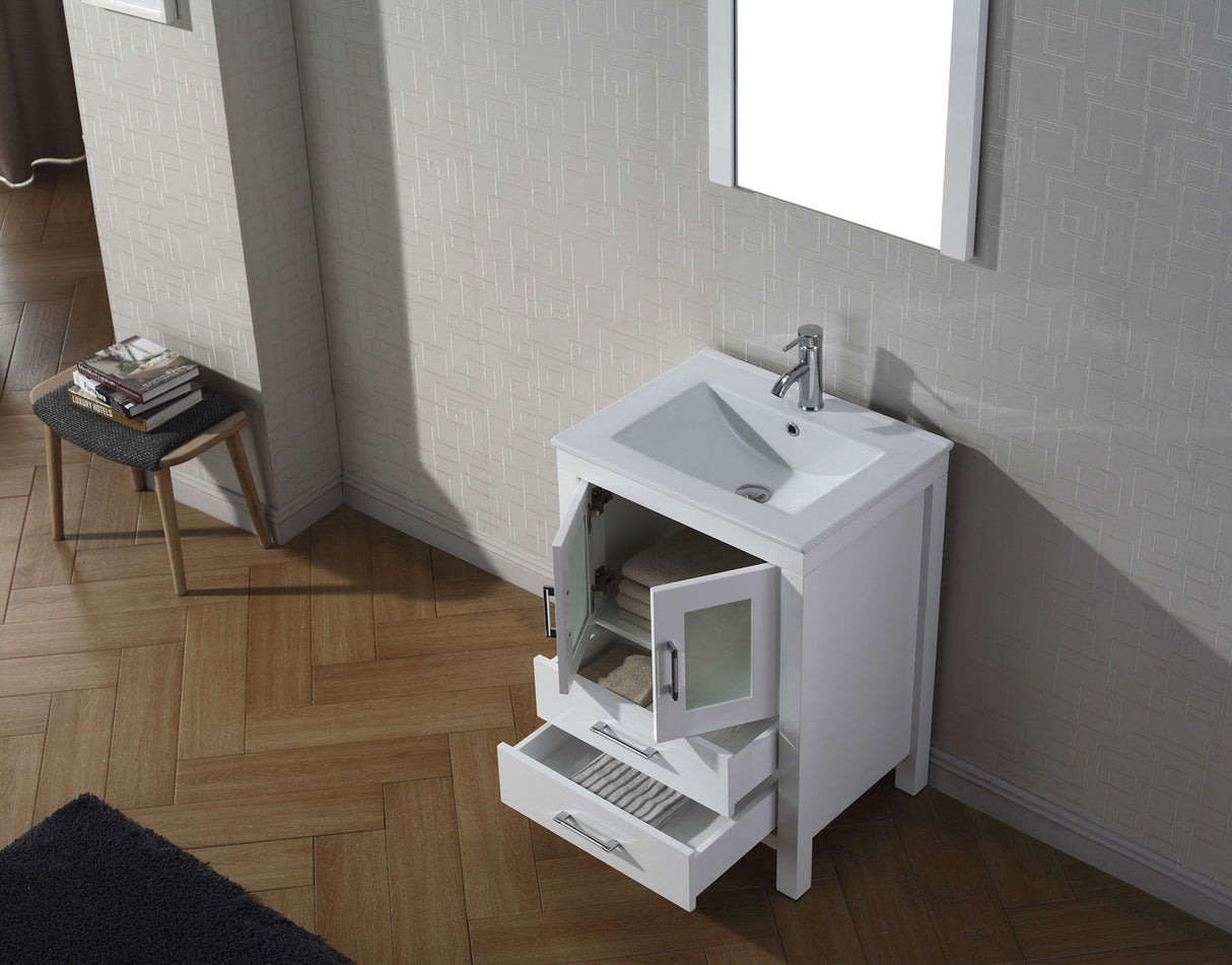 Virtu USA Dior 24" Single Bath Vanity with White Ceramic Top and Integrated Square Sink with Matching Mirror