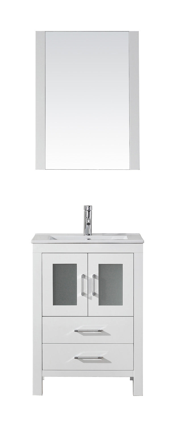 Virtu USA Dior 24" Single Bath Vanity with Slim White Ceramic Top and Square Sink with Polished Chrome Faucet and Mirror - Luxe Bathroom Vanities Luxury Bathroom Fixtures Bathroom Furniture