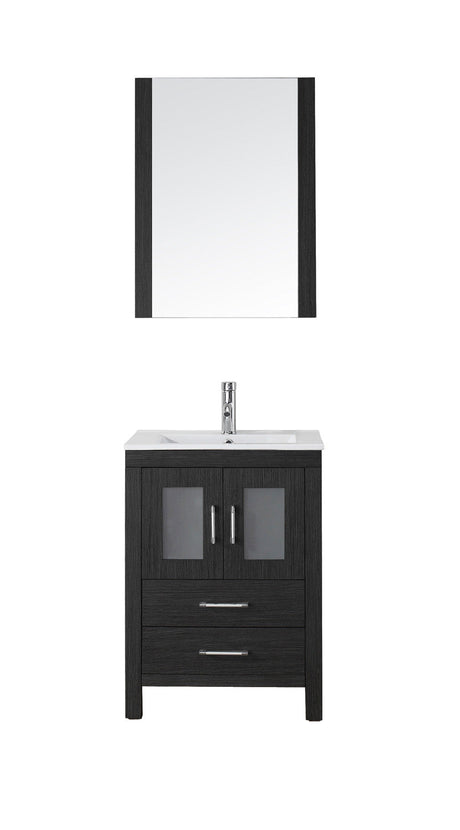 Virtu USA Dior 24" Single Bath Vanity with Slim White Ceramic Top and Square Sink with Brushed Nickel Faucet and Mirror - Luxe Bathroom Vanities Luxury Bathroom Fixtures Bathroom Furniture
