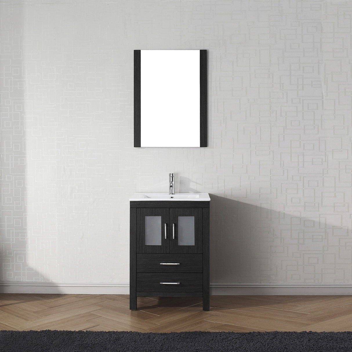 Virtu USA Dior 24" Single Bath Vanity with White Ceramic Top and Integrated Square Sink with Matching Mirror