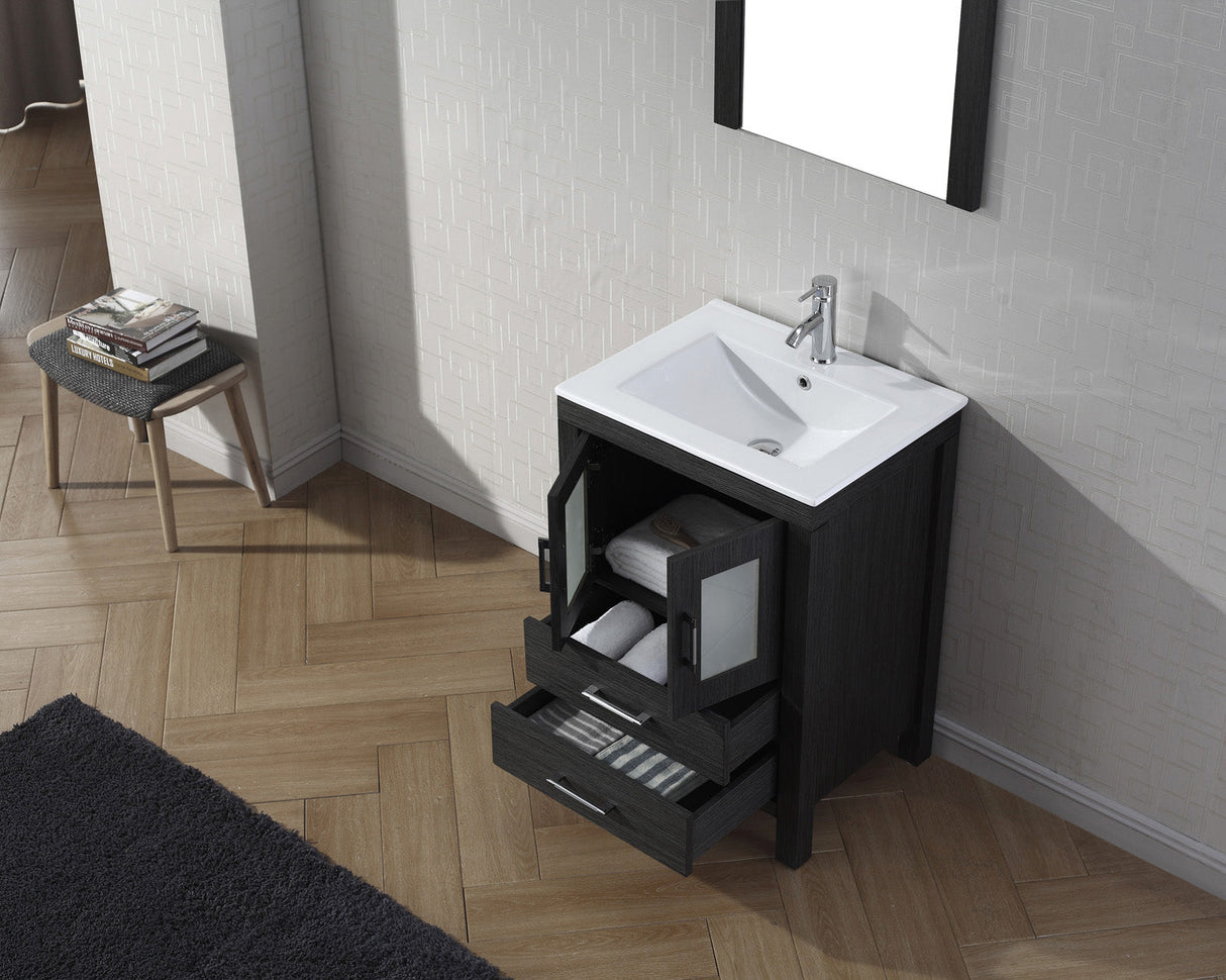 Virtu USA Dior 24" Single Bath Vanity with White Ceramic Top and Integrated Square Sink with Matching Mirror