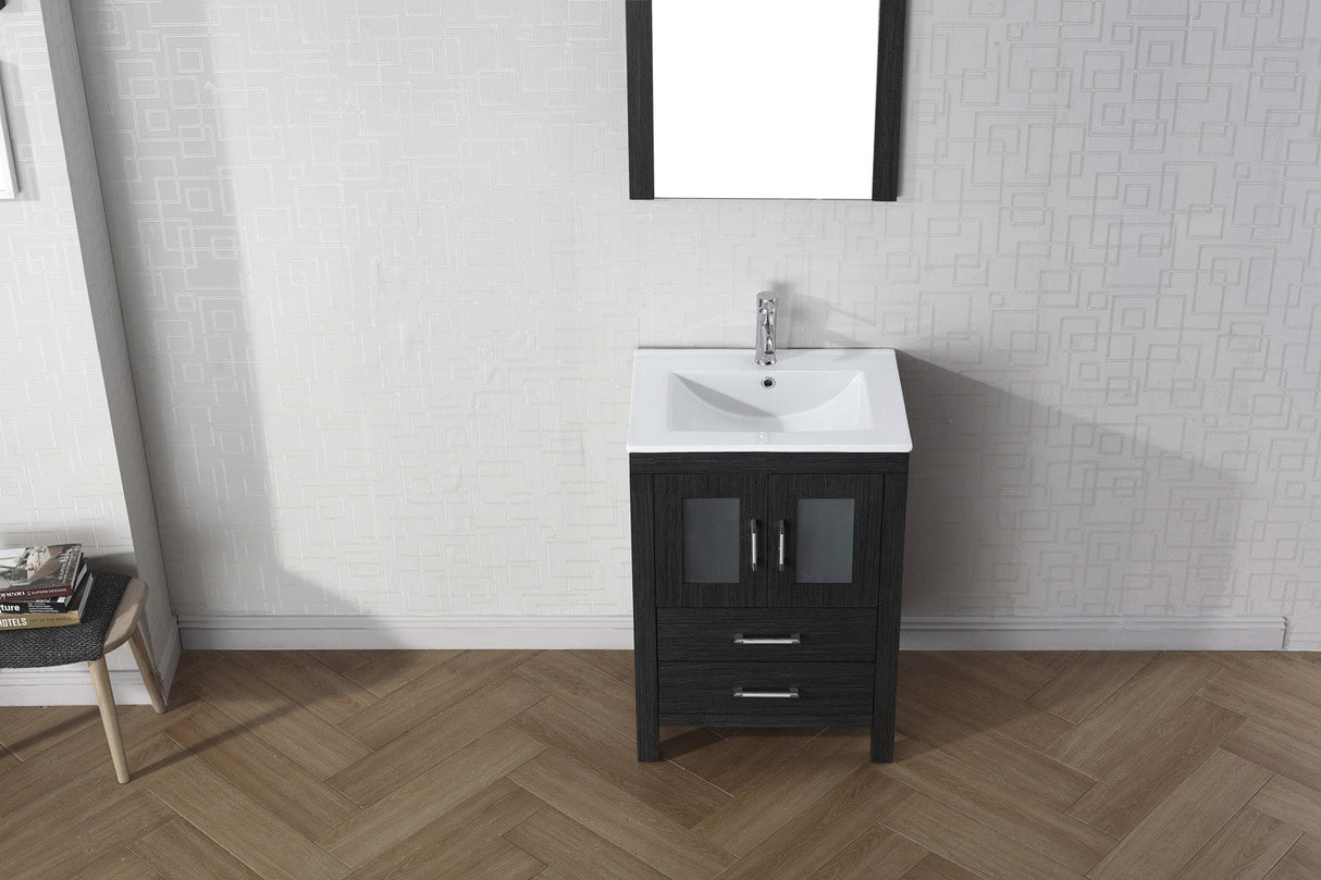 Virtu USA Dior 24" Single Bath Vanity with White Ceramic Top and Integrated Square Sink with Matching Mirror