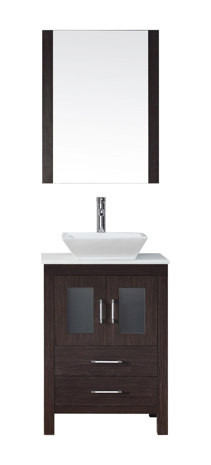 Virtu USA Dior 24" Single Bath Vanity with White Engineered Stone Top and Square Sink with Brushed Nickel Faucet and Mirror - Luxe Bathroom Vanities