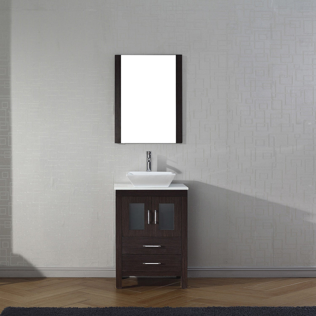 Virtu USA Dior 24" Single Bath Vanity with White Engineered Stone Top and Square Sink with Matching Mirror