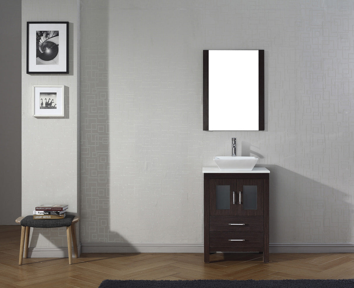 Virtu USA Dior 24" Single Bath Vanity with White Engineered Stone Top and Square Sink with Matching Mirror