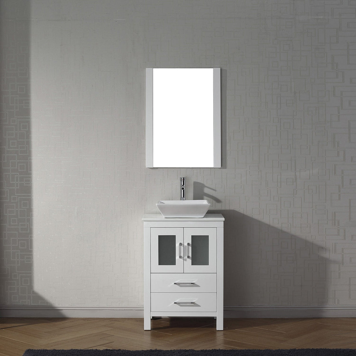 Virtu USA Dior 24" Single Bath Vanity with White Engineered Stone Top and Square Sink with Brushed Nickel Faucet with Matching Mirror