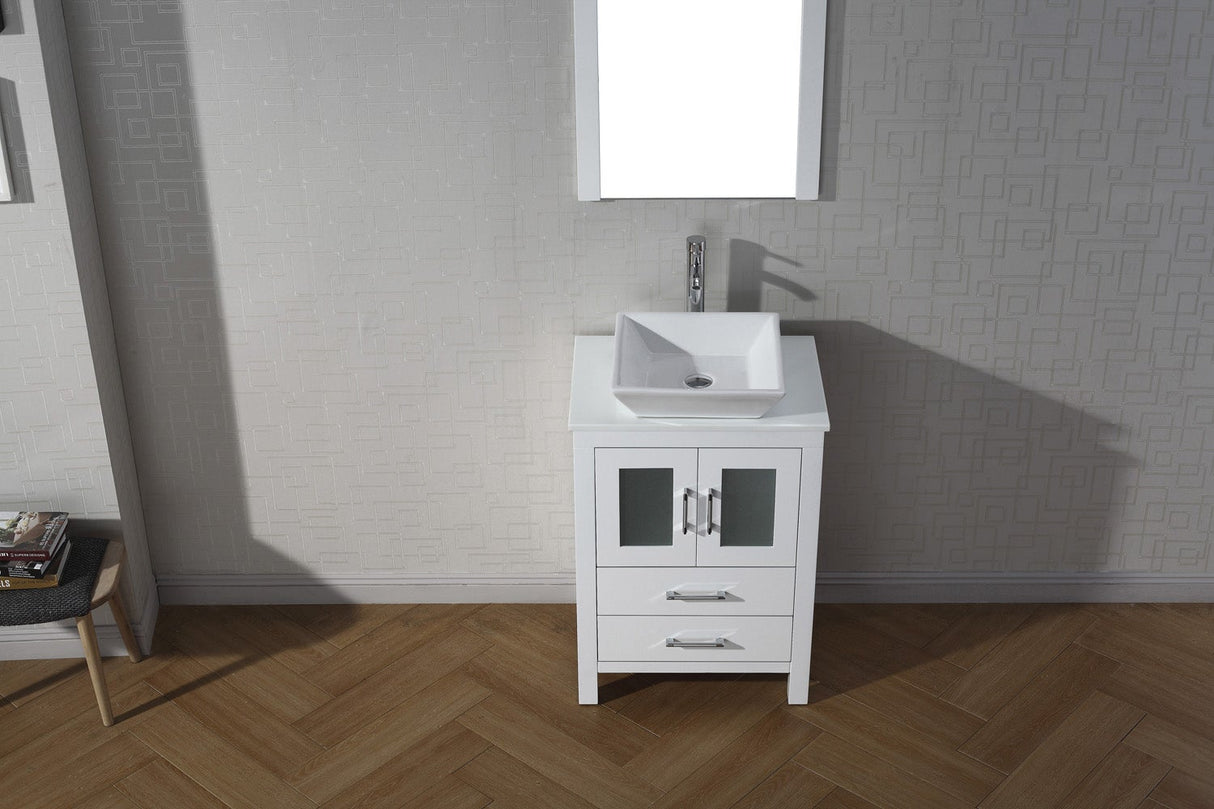 Virtu USA Dior 24" Single Bath Vanity with White Engineered Stone Top and Square Sink with Brushed Nickel Faucet with Matching Mirror