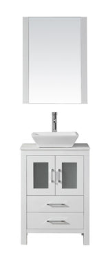 Virtu USA Dior 24" Single Bath Vanity with White Engineered Stone Top and Square Sink with Brushed Nickel Faucet and Mirror - Luxe Bathroom Vanities