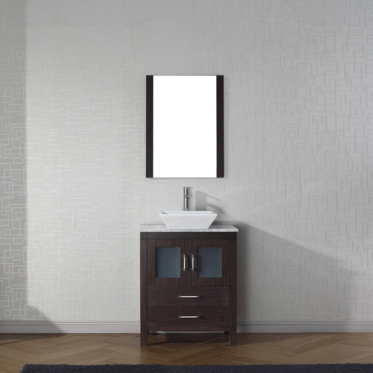 Virtu USA Dior 24" Single Bath Vanity with White Marble Top and Square Sink with Brushed Nickel Faucet with Matching Mirror