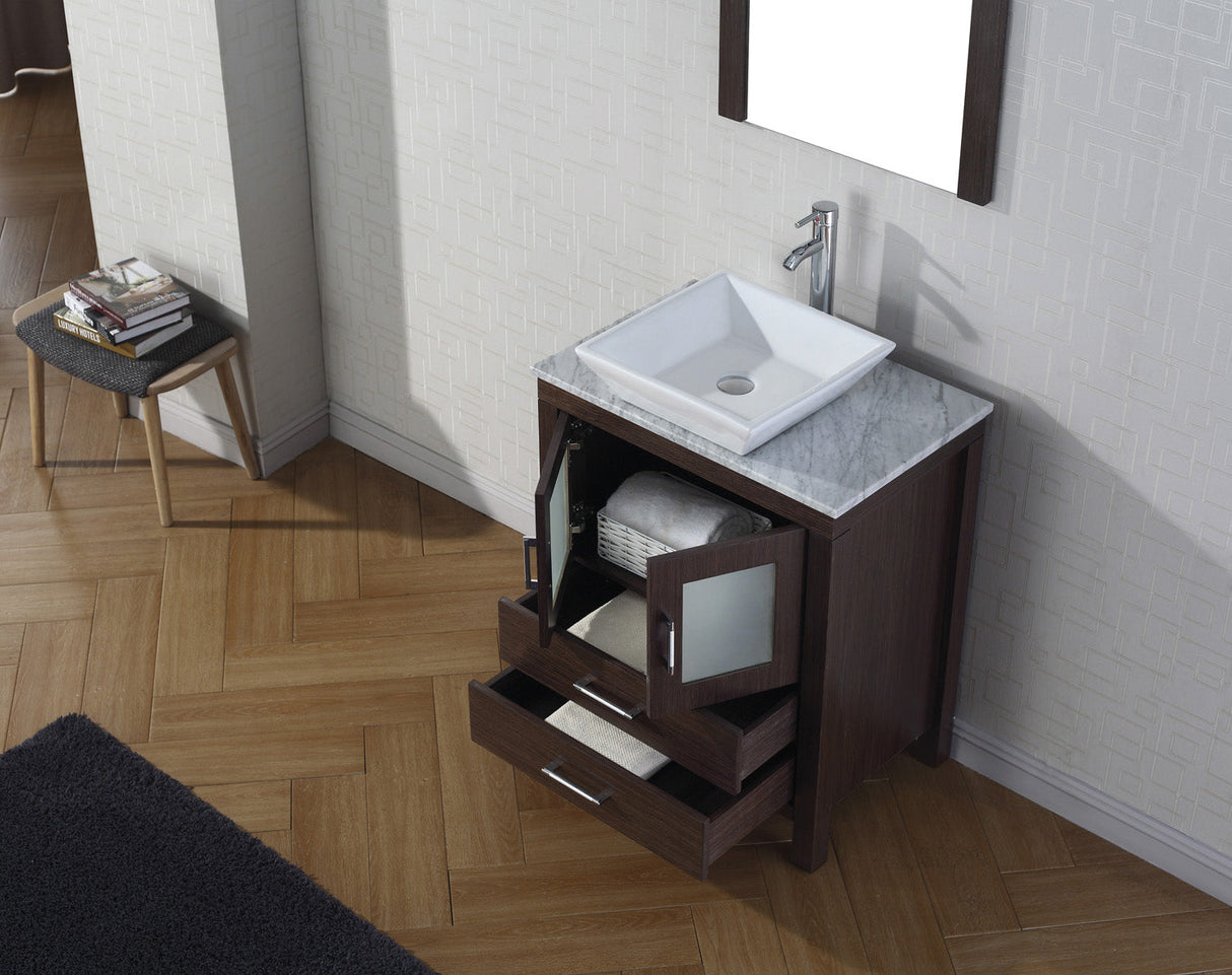 Virtu USA Dior 24" Single Bath Vanity with White Marble Top and Square Sink with Matching Mirror