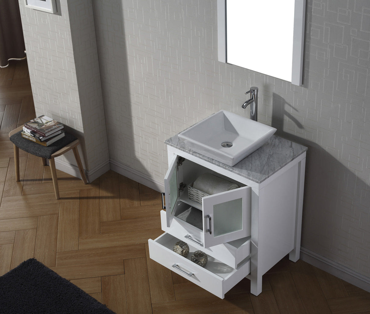 Virtu USA Dior 24" Single Bath Vanity with White Marble Top and Square Sink with Matching Mirror