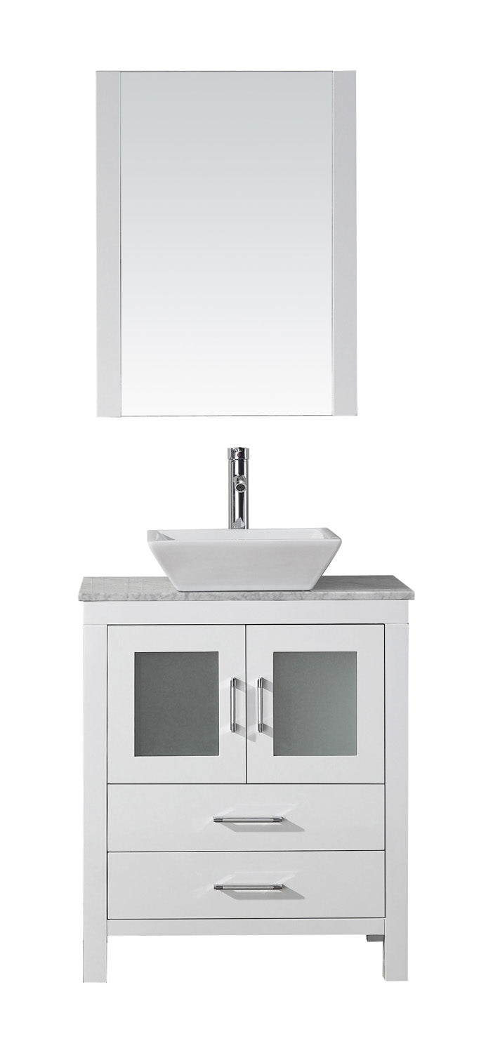 Virtu USA Dior 24" Single Bath Vanity with Marble Top and Square Sink with Polished Chrome Faucet and Mirror - Luxe Bathroom Vanities Luxury Bathroom Fixtures Bathroom Furniture