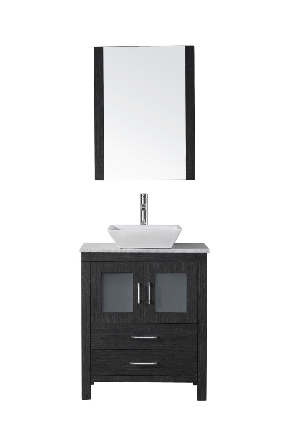 Virtu USA Dior 24" Single Bath Vanity with Marble Top and Square Sink with Polished Chrome Faucet and Mirror - Luxe Bathroom Vanities