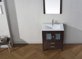 Virtu USA Dior 28" Single Bath Vanity with White Ceramic Top and Integrated Square Sink with Brushed Nickel Faucet with Matching Mirror