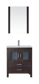 Virtu USA Dior 28" Single Bath Vanity with Slim White Ceramic Top and Square Sink with Brushed Nickel Faucet and Mirror - Luxe Bathroom Vanities Luxury Bathroom Fixtures Bathroom Furniture