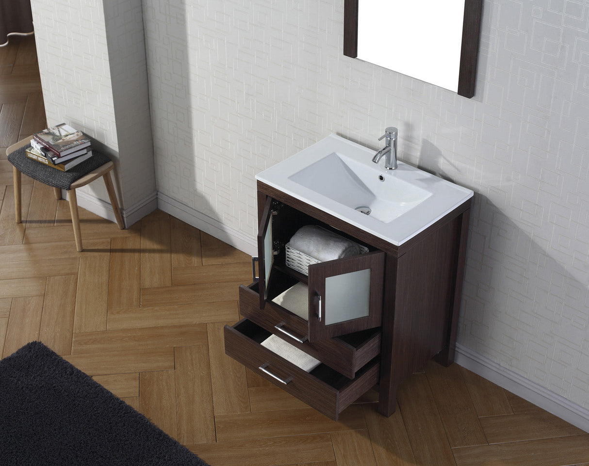 Virtu USA Dior 28" Single Bath Vanity with White Ceramic Top and Integrated Square Sink with Matching Mirror