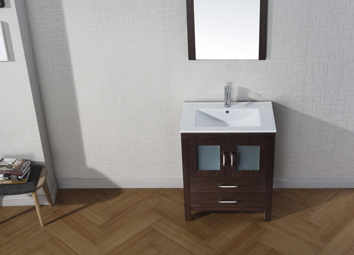 Virtu USA Dior 28" Single Bath Vanity with White Ceramic Top and Integrated Square Sink with Matching Mirror