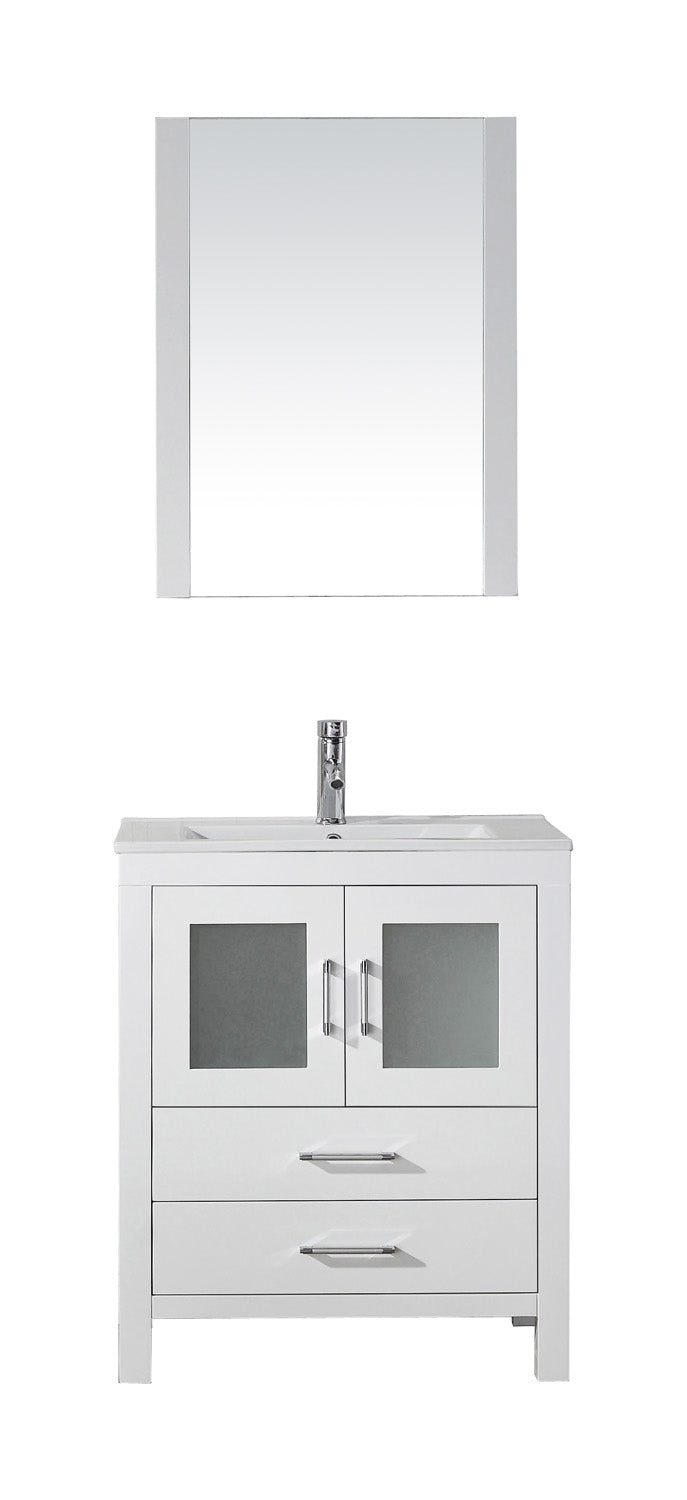 Virtu USA Dior 28" Single Bath Vanity with Slim White Ceramic Top and Square Sink with Brushed Nickel Faucet and Mirror - Luxe Bathroom Vanities Luxury Bathroom Fixtures Bathroom Furniture